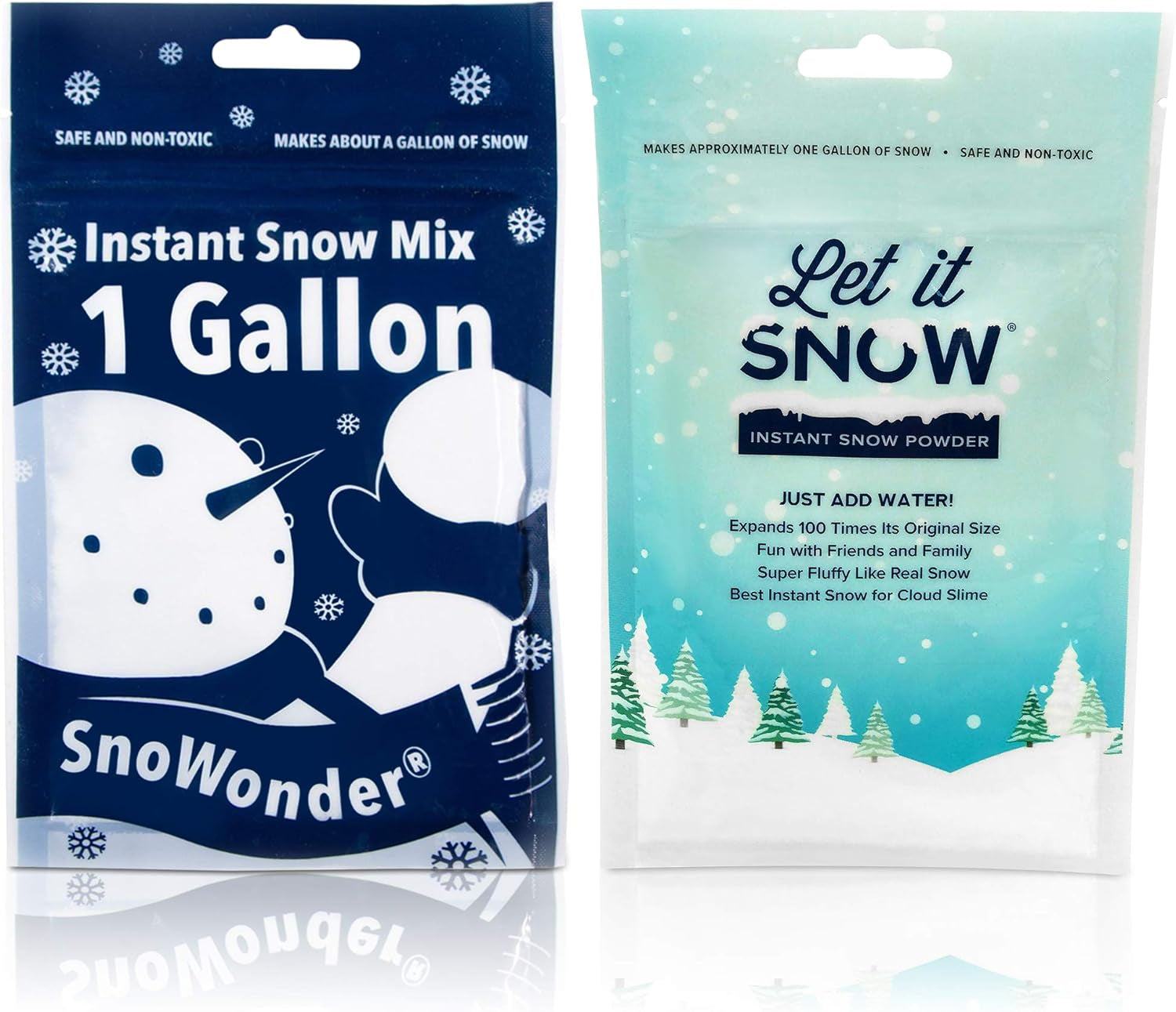 and Snowonder Instant Snow Powder for Slime and Holiday Decorations - Artificial Snow Mix Makes 2 Gallons of Fake Snow - Made in the USA