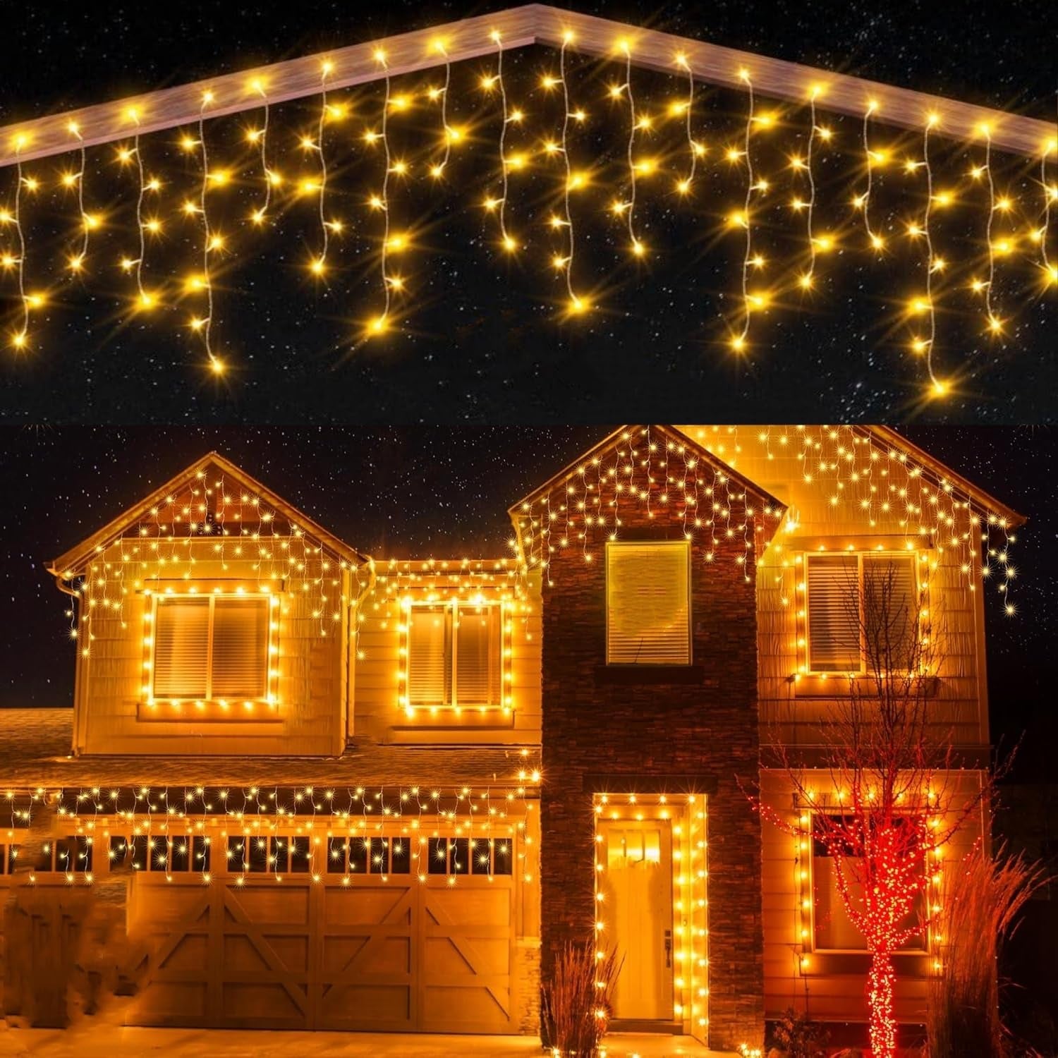 LED Icicle Lights Outdoor 32.8FT, Warm White 400 LED Icicle Waterproof Christmas Decorations String Lights with Timer Remote, 8 Modes Connectable Eave Curtain Fairy Light for Xmas, Thanksgiving, Party