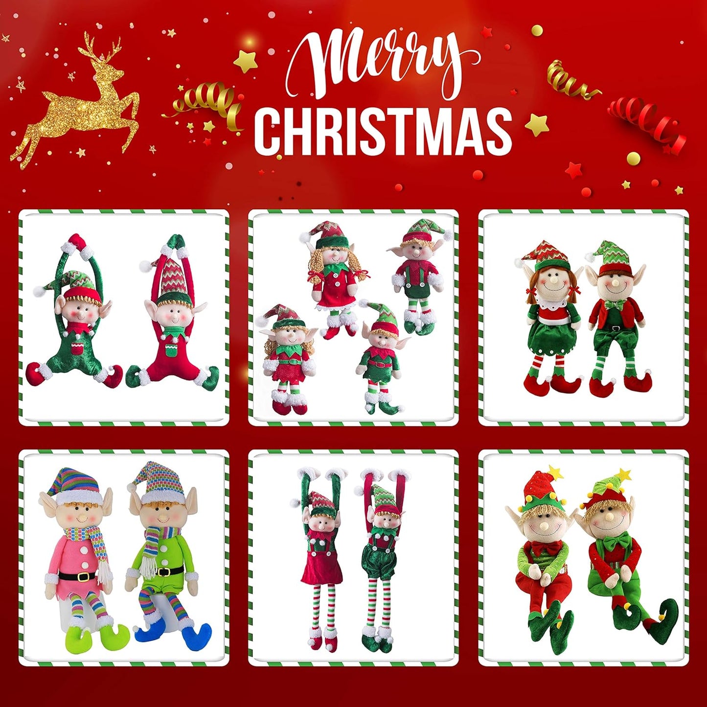 22'' Stuffed Elf Boy Christmas Decoration Adorable Elves Figure Plush Toys Xmas Ornament Gifts