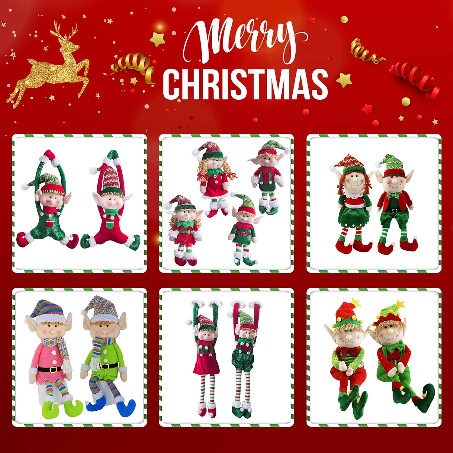 22'' Stuffed Elf Boy Christmas Decoration Adorable Elves Figure Plush Toys Xmas Ornament Gifts