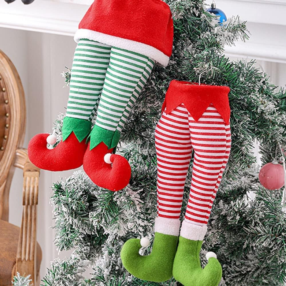 Christmas Elf Stuffed Legs Stuck Tree Topper Decorations Plush Santa Elf Leg Hanging Ornaments Xmas Holiday Indoor Outdoor Party Home Decor Fireplace Car Christmas Ornament