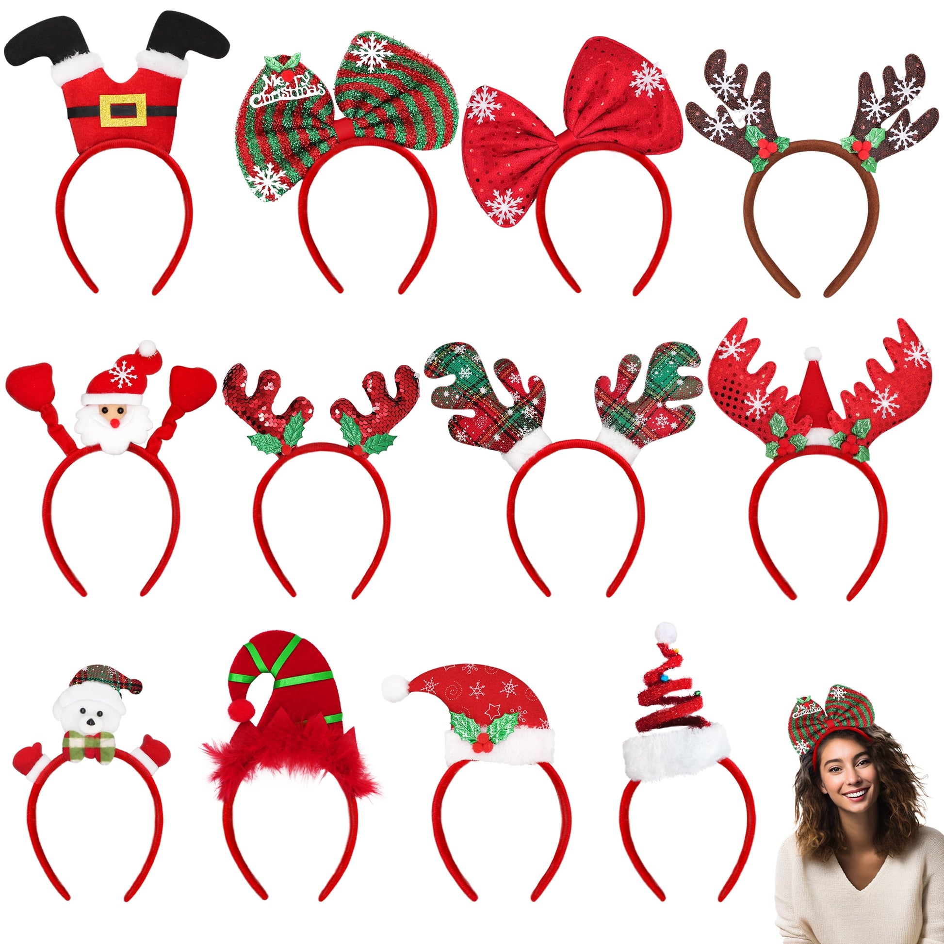12Pcs Christmas Headbands for Adults Bulk,Christmas Headwear Quality Felt Head Topper for Christmas Parties Favors Supplies,Holiday Headbands,12 Designs Christmas Headband