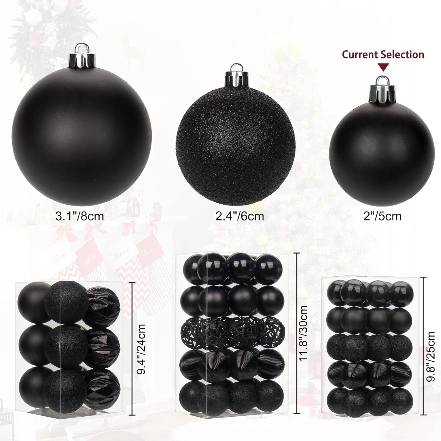 30PCS Shatterproof Black Christmas Tree Ball Ornaments for Holiday Decor