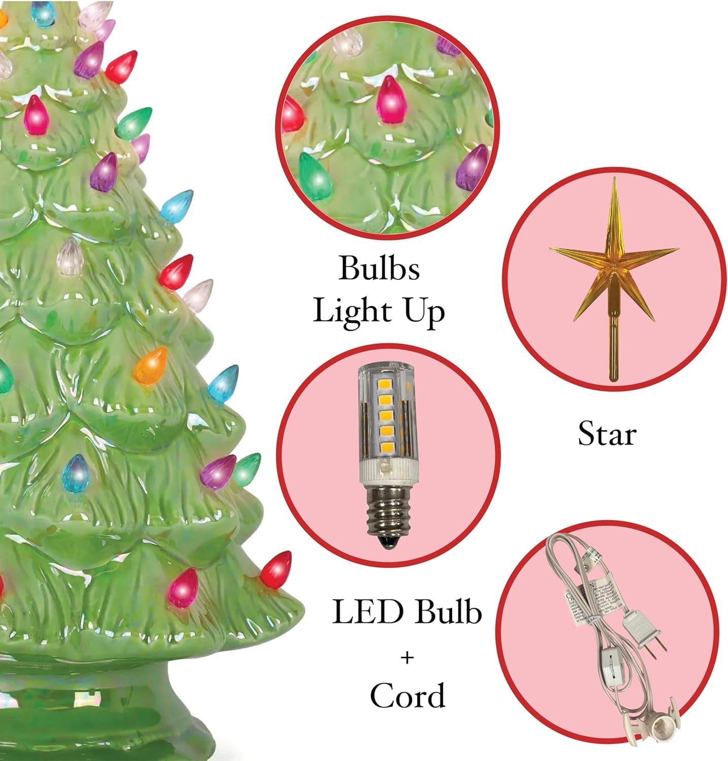 Ceramic Christmas Tree - Tabletop Christmas Tree with Lights - (15.5" Large Pear