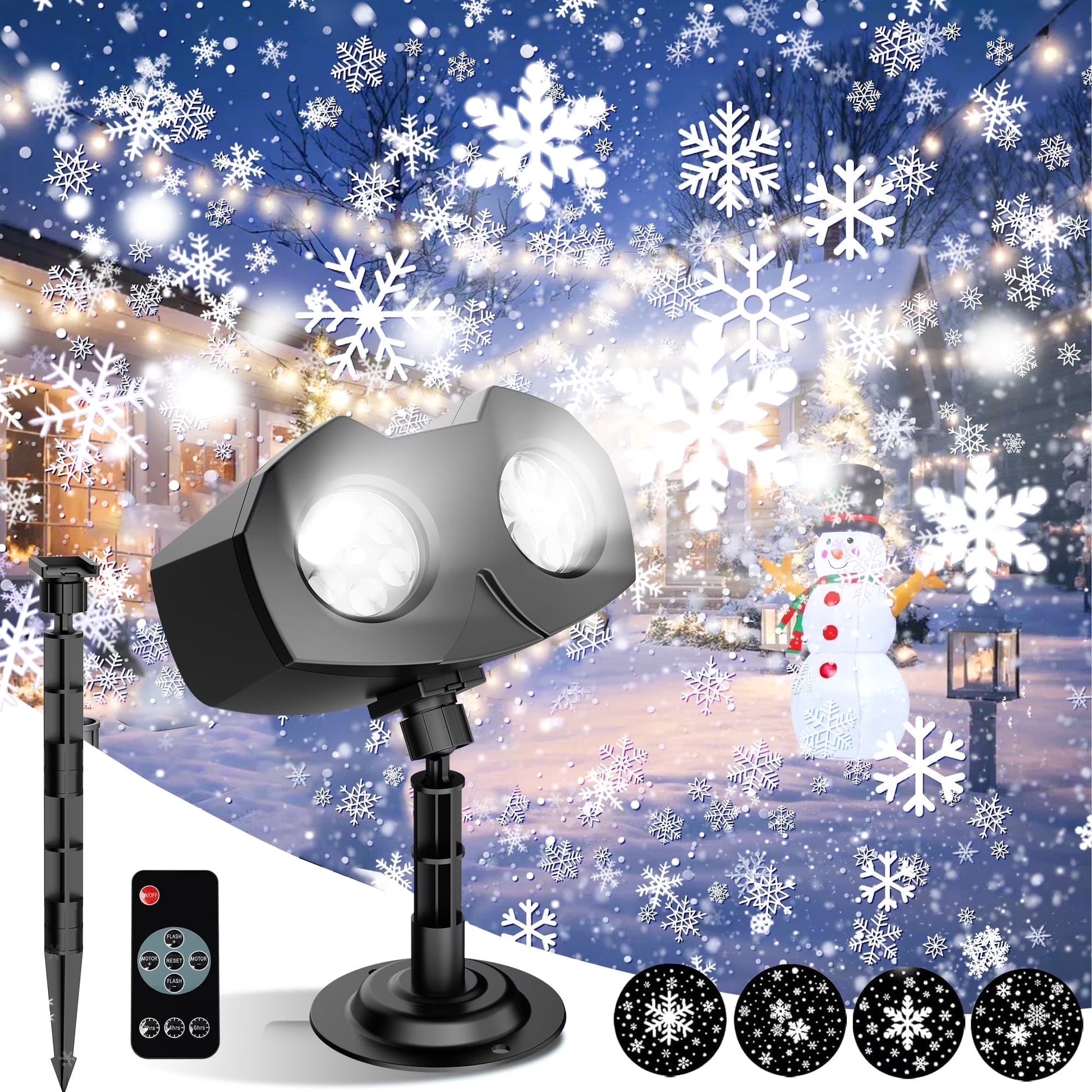 Snowflake Projector Lights,  Christmas Snow Night Projection Lamp, IP65 Waterproof Outdoor LED Snow Spotlight for Halloween Holiday Party Home Decor Garden Light Projector, with Remote Control