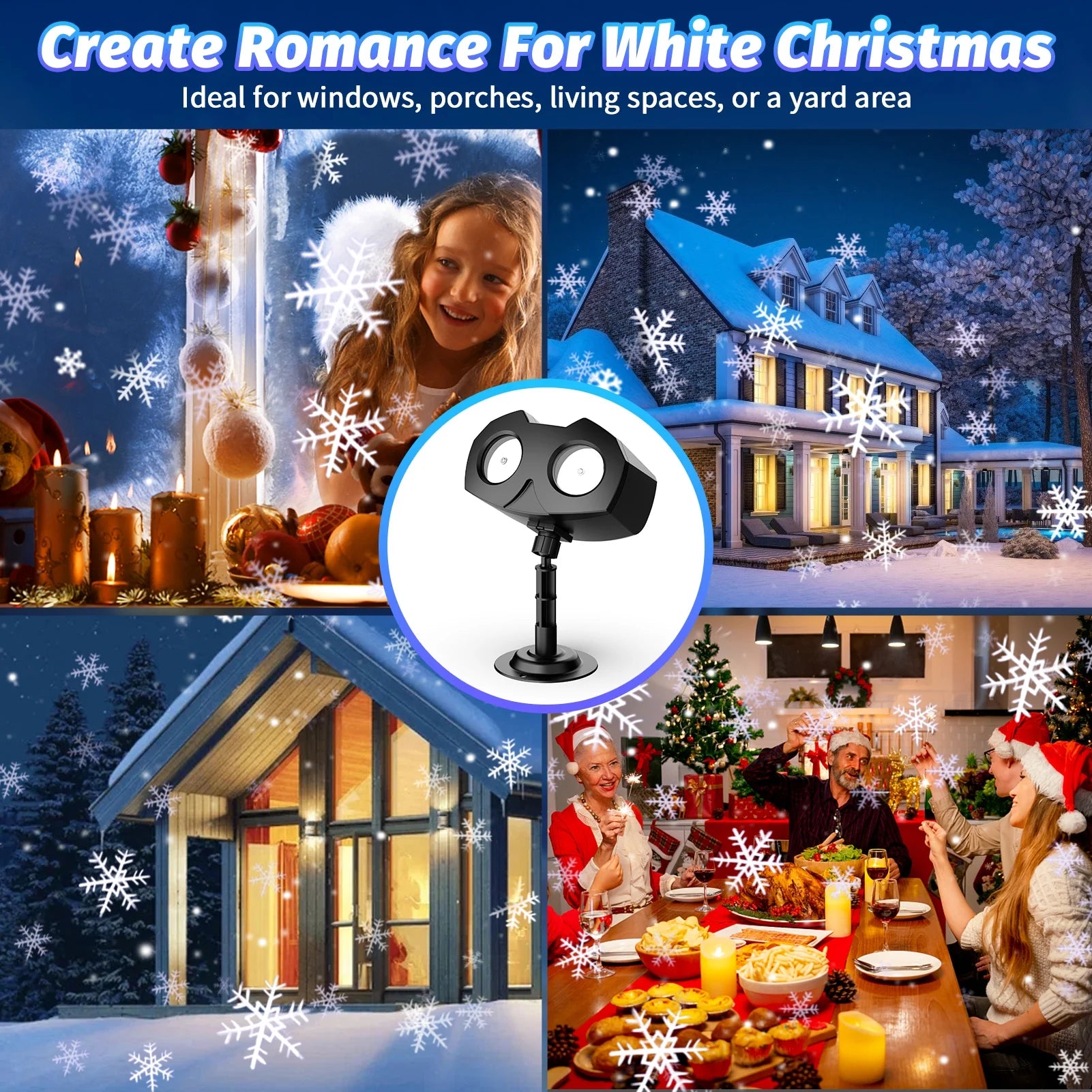 Snowflake Projector Lights,  Christmas Snow Night Projection Lamp, IP65 Waterproof Outdoor LED Snow Spotlight for Halloween Holiday Party Home Decor Garden Light Projector, with Remote Control