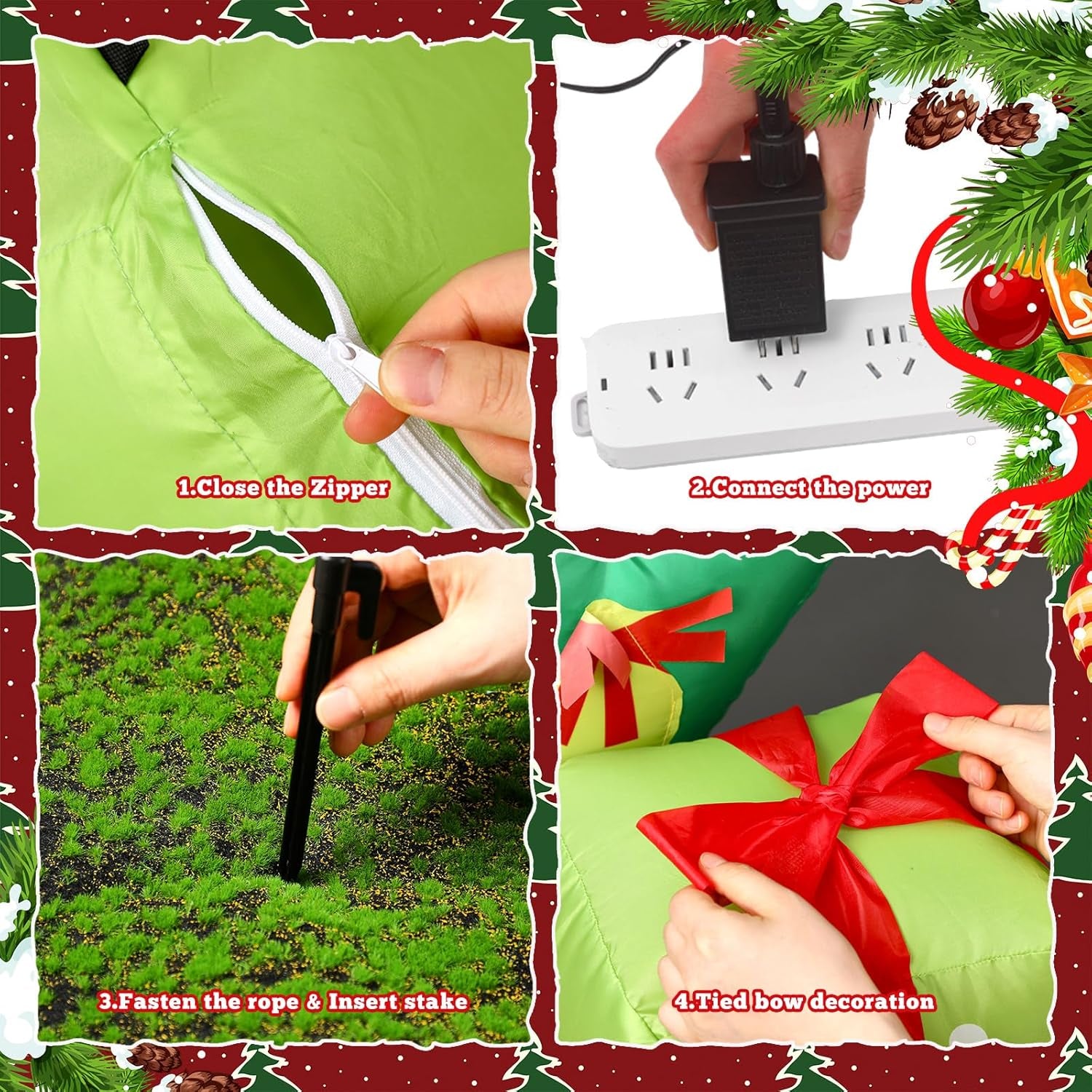 7 Pcs LED 6.6 Ft Joy Santa Claus Christmas Inflatables Outdoor Decorations Large