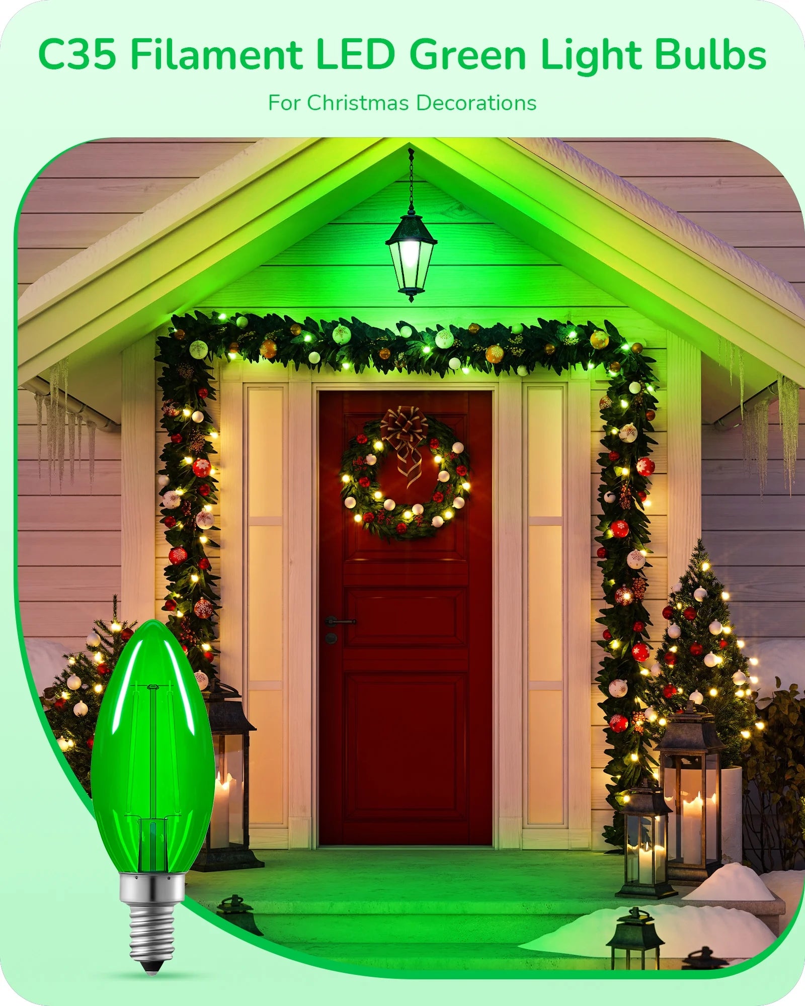 6 Pack Green Christams LED Light Bulb, 5W (60W Equivalent), E12 Base Light Bulb for Party, Holiday, Porch