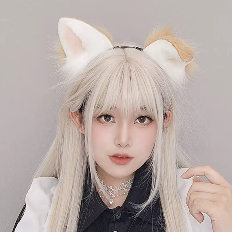 Punk Style Anime Hairhoop Plush Dog Ears Headband Cosplay Costume Halloween Party Headdress Women Role Playing Headwear