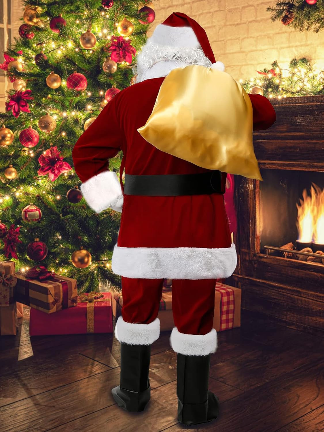Santa Claus Costume Santa Suit Adult Men Deluxe Velvet Christmas Santa Costume Set