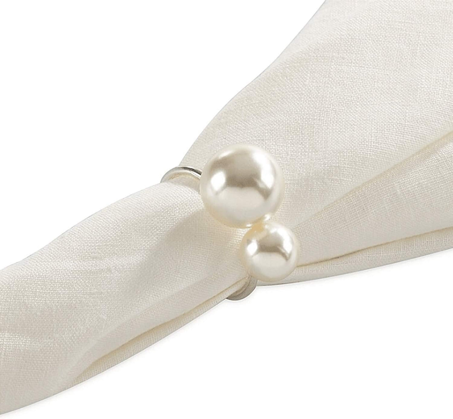 Silver Napkin Rings Set of 12, Pearl Serviette Buckle Napkin Holder for Xmas, Family Gathering, Dinner Party, Wedding Decor (2 Silver Pearls)