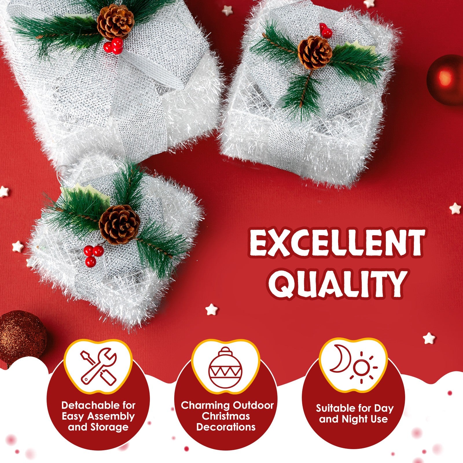 3 X Christmas Lighted Gift Boxes Decorations Holiday Party Home Yard, White