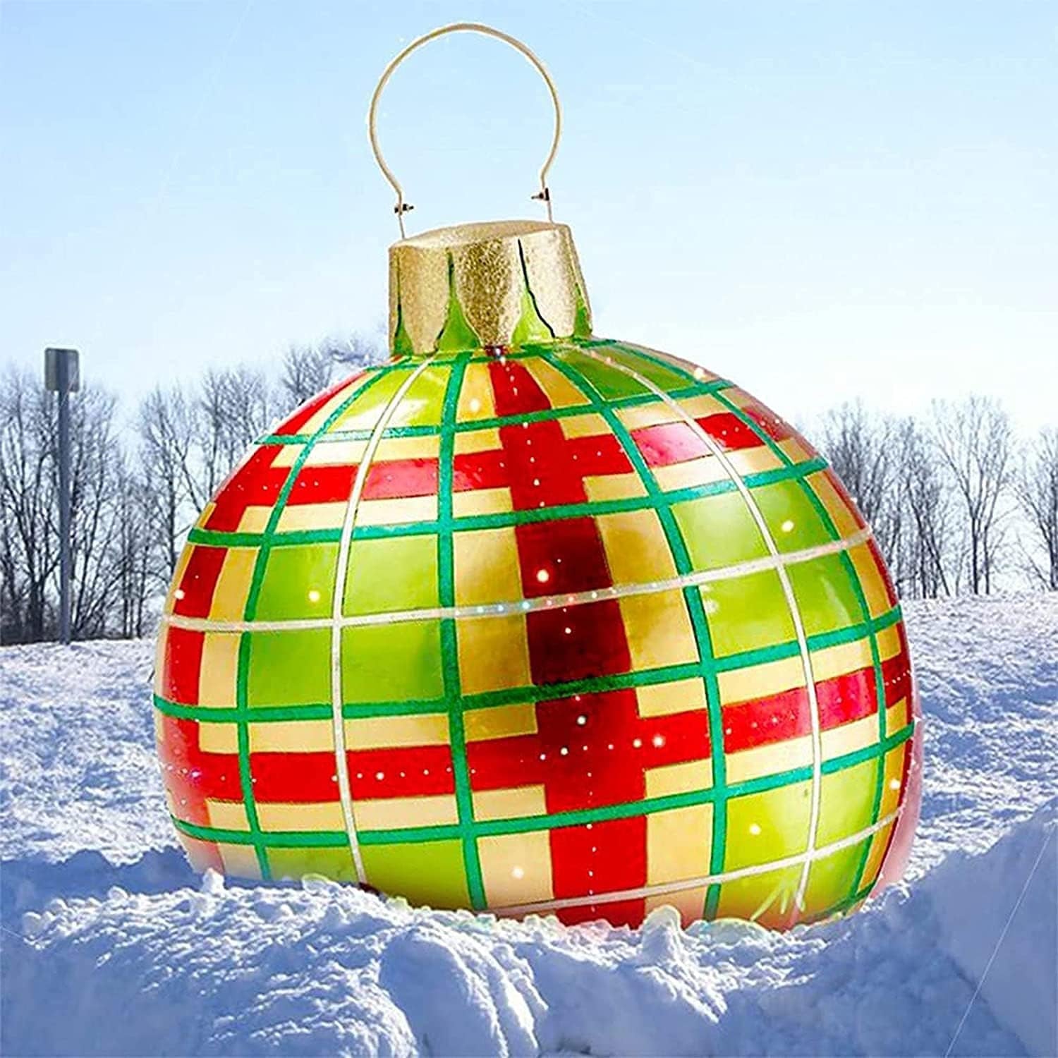 Giant Christmas Orderment - Giant Christmas Blow up Balls Ornaments, 24Inch PVC Inflatable Decorated Christmas Balls with Pump - Holiday Outdoor Yard Christmas Inflatables Decorations