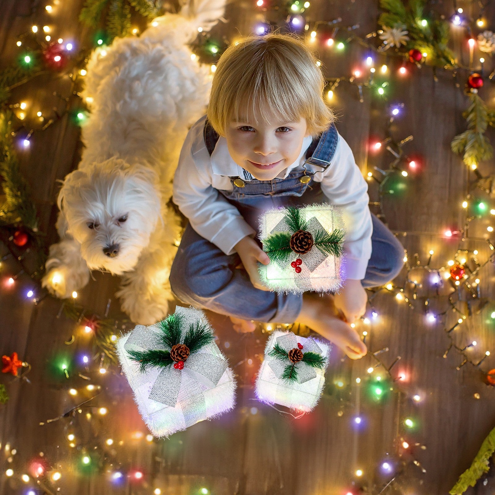 3 X Christmas Lighted Gift Boxes Decorations Holiday Party Home Yard, White