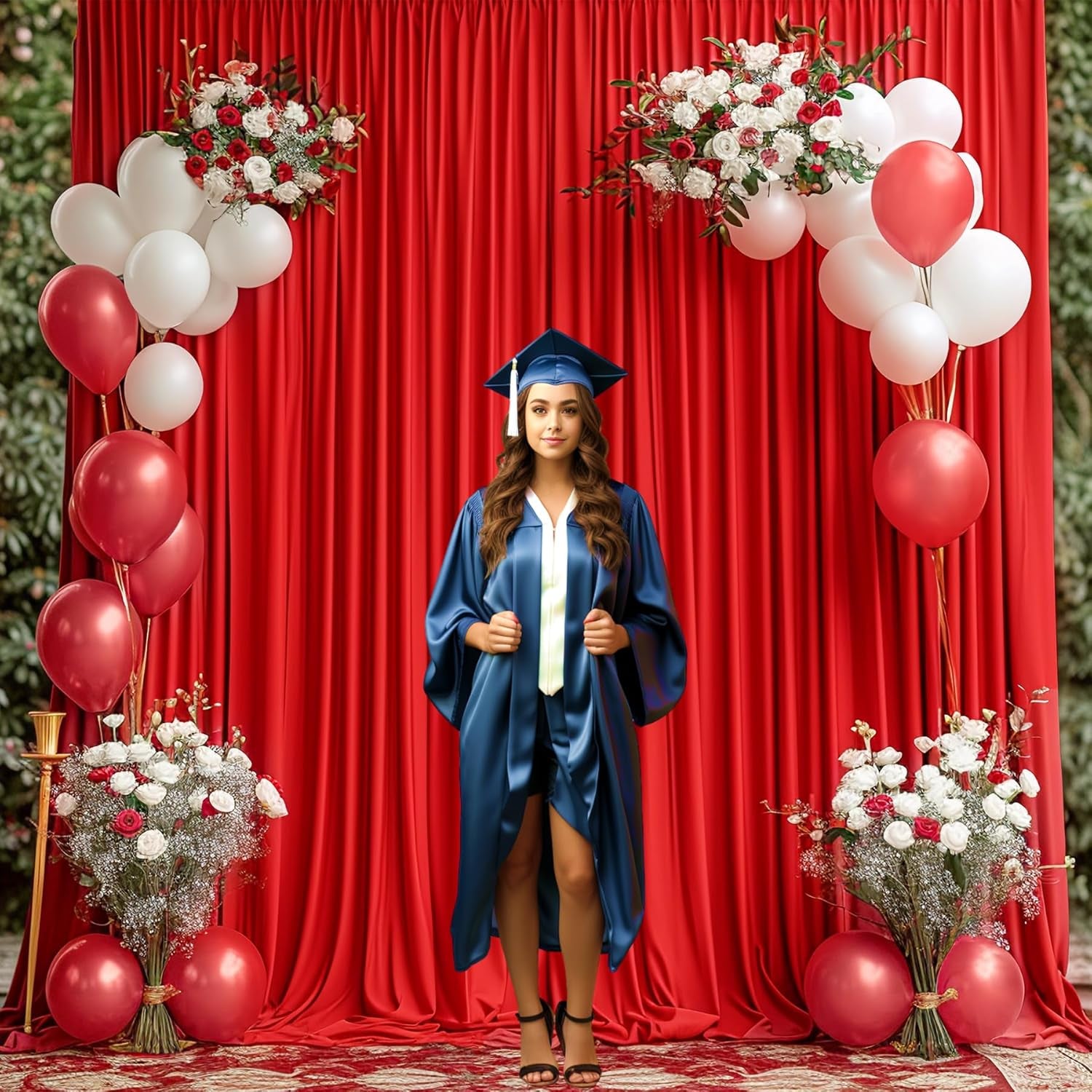 10X10 Red Backdrop Curtain for Parties Wedding Wrinkle Free Red Photo Curtains Backdrop Drapes Fabric Decoration for Birthday Party Baby Shower Christmas 5Ft X 10Ft,2 Panels