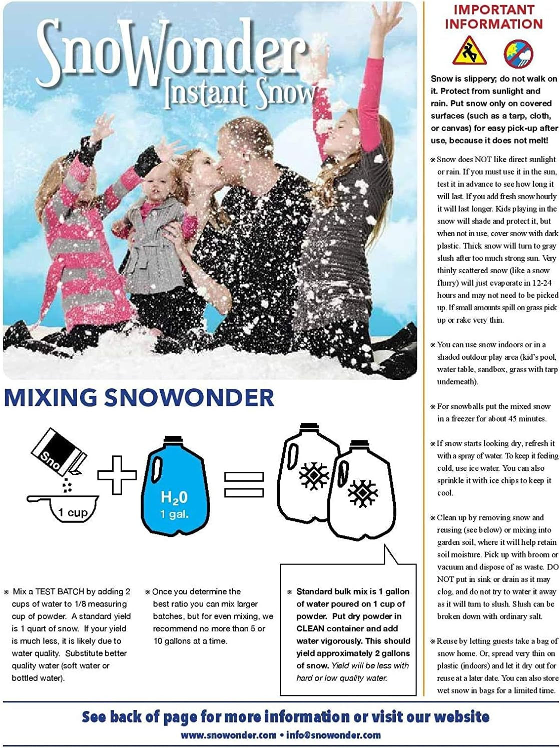 Instant Snow Powder for Slime 4 Pack  (2) and Snowonder (2) Made in the USA - Artificial Snow Mix Fake Snow Holiday Decorations