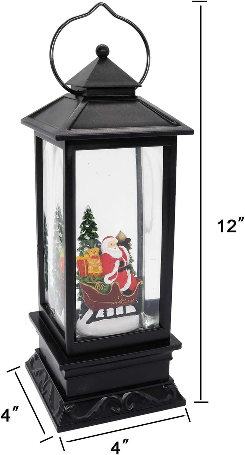 Lighted Musical Snow Globe Lantern with 6 Hour Timer, 12 Inches USB Powered & Battery Operated Spinning Water and Swirling Glitter Christmas Snow Globe Lantern Gifts(Santa Claus and Sleigh)