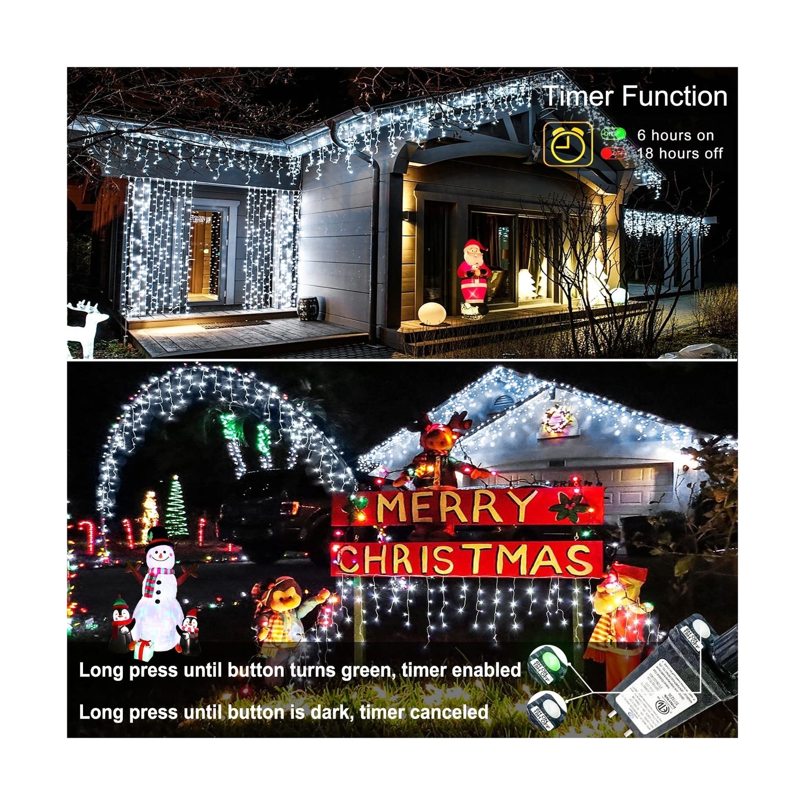 Christmas Lights Outdoor Icicle Lights 400LED 32.8FT 8 Modes, Connectable Cur...