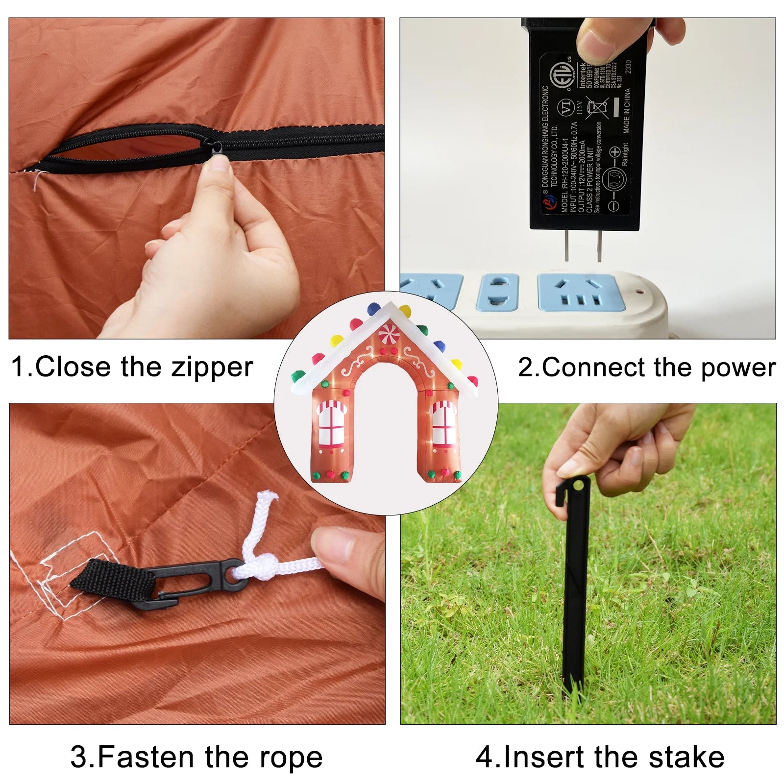 10FT Christmas Inflatables Gingerbread House Archway Outdoor Decorations, Giant Christmas Arch Blow up Yard Decorations with LED Lights Built-In