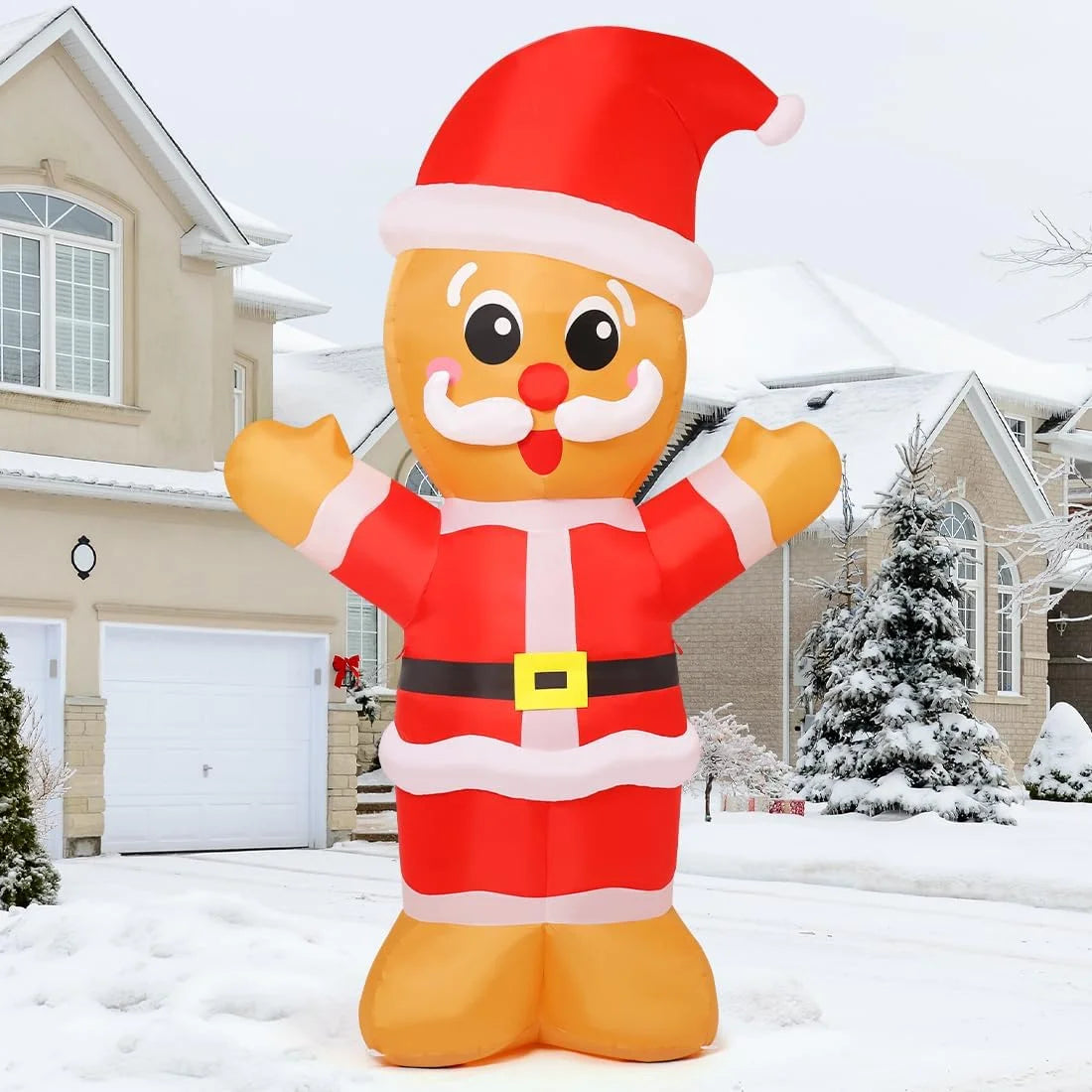 Christmas Inflatable 8 FT Inflatable Gingerbread Man Wearing Christmas Hat, Outdoor Gingerbread Man Decorations with Built-In Leds, Xmas Decorations Clearance for Holiday/Christmas/Party