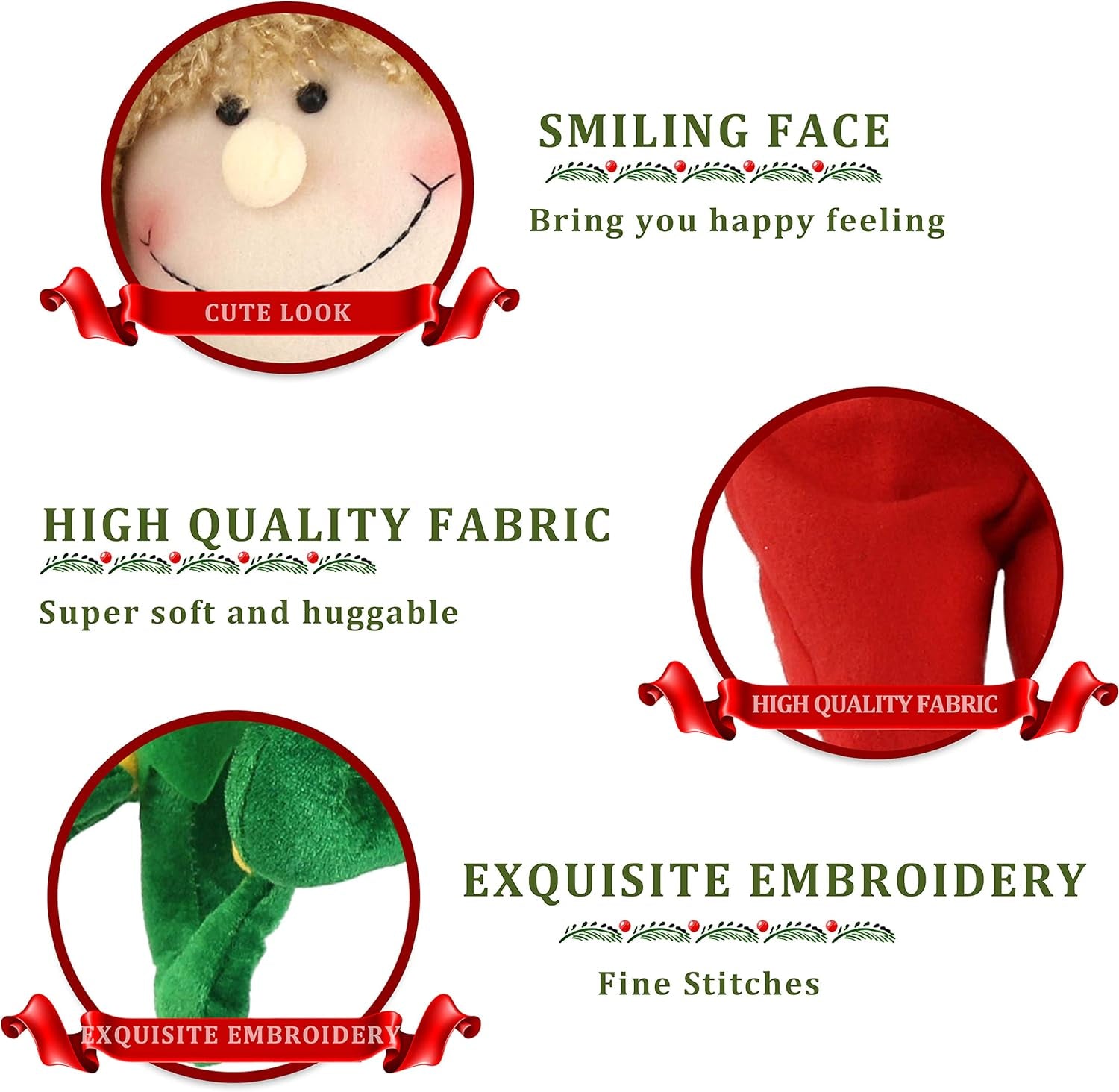 22'' Stuffed Elf Boy Christmas Decoration Adorable Elves Figure Plush Toys Xmas Ornament Gifts