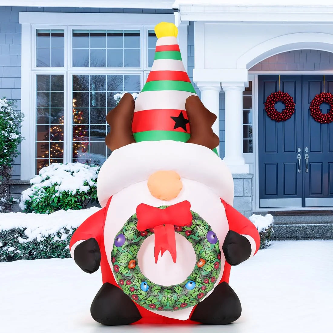 Christmas Inflatables 5 FT Christmas Gnomes Inflatables Holding Garland with Built-In Leds, Cute Gnome Blow up Inflatable Christmas Gnome, Outdoor Christmas Decorations for Xmas Holiday Party