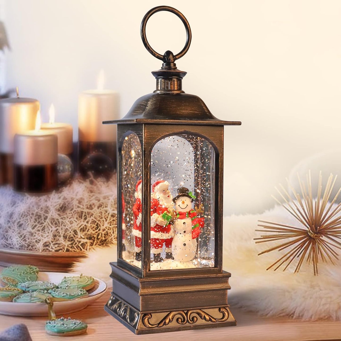 Christmas Lantern Snow Globe Christmas Snowglobe Christmas Snow Globes Christmas Lantern Glitter Swirling Lighted Lantern Santa Snowman 6H Timer USB 3 AA Battery Operated Snowglobe Decor Gifts