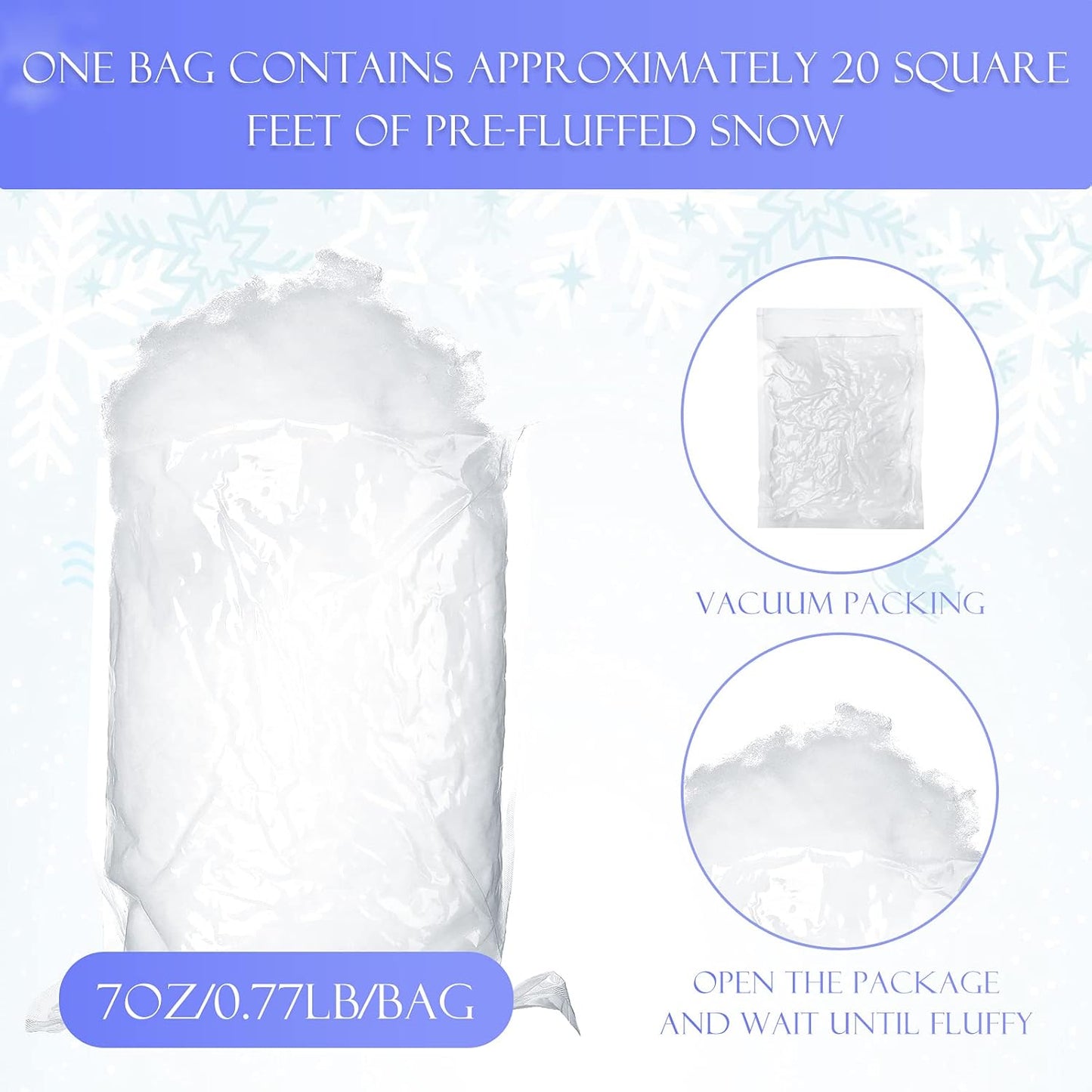 7 Oz Fake Snow 200 G per Bag Artificial Fake Cotton Christmas White Cloud Faux Fluffy Snow Indoor Soft for Winter Christmas Tree Mantle Village Nativity Scene