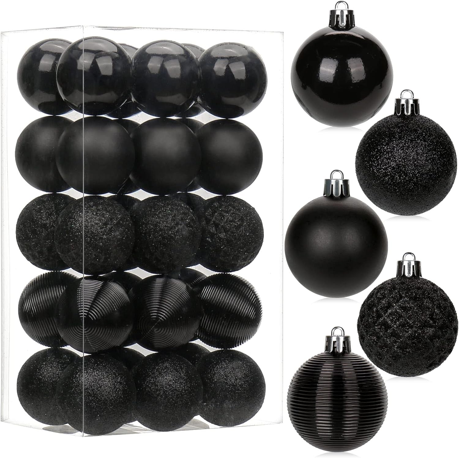 30PCS Shatterproof Black Christmas Tree Ball Ornaments for Holiday Decor
