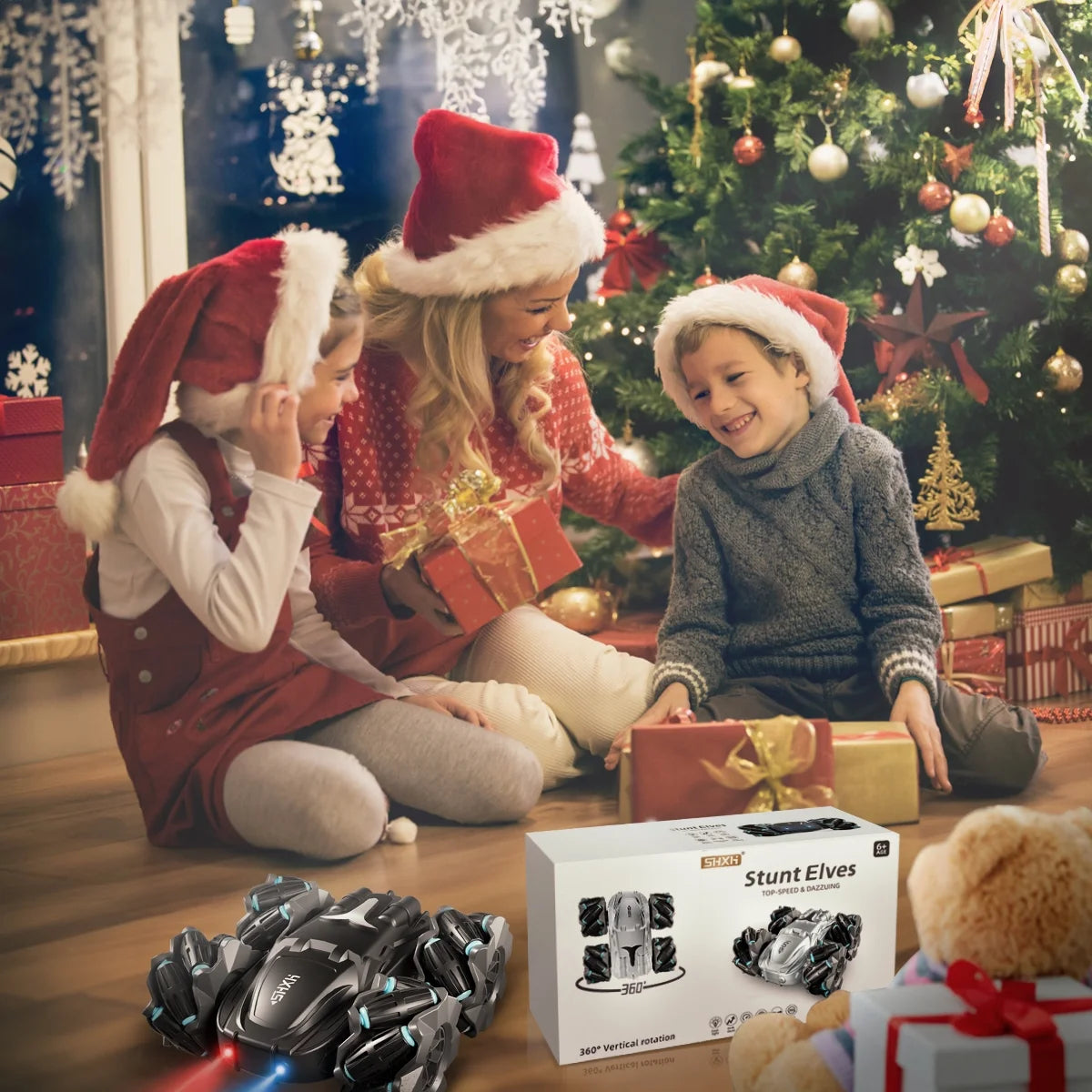 RC Cars- Black 360° Rotating Remote Control Car with Headlight- 4WD 2.4Ghz RC Trucks for Boys Gift.