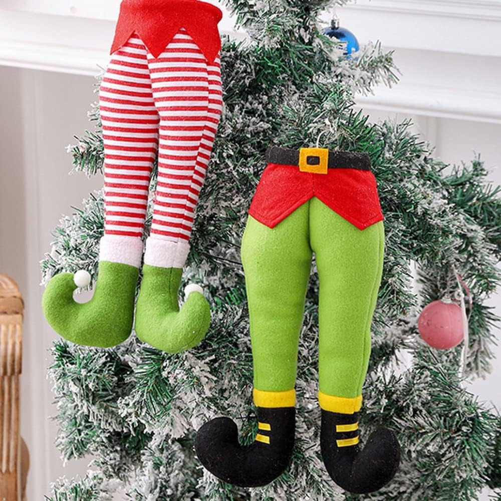 Christmas Elf Stuffed Legs Stuck Tree Topper Decorations Plush Santa Elf Leg Hanging Ornaments Xmas Holiday Indoor Outdoor Party Home Decor Fireplace Car Christmas Ornament