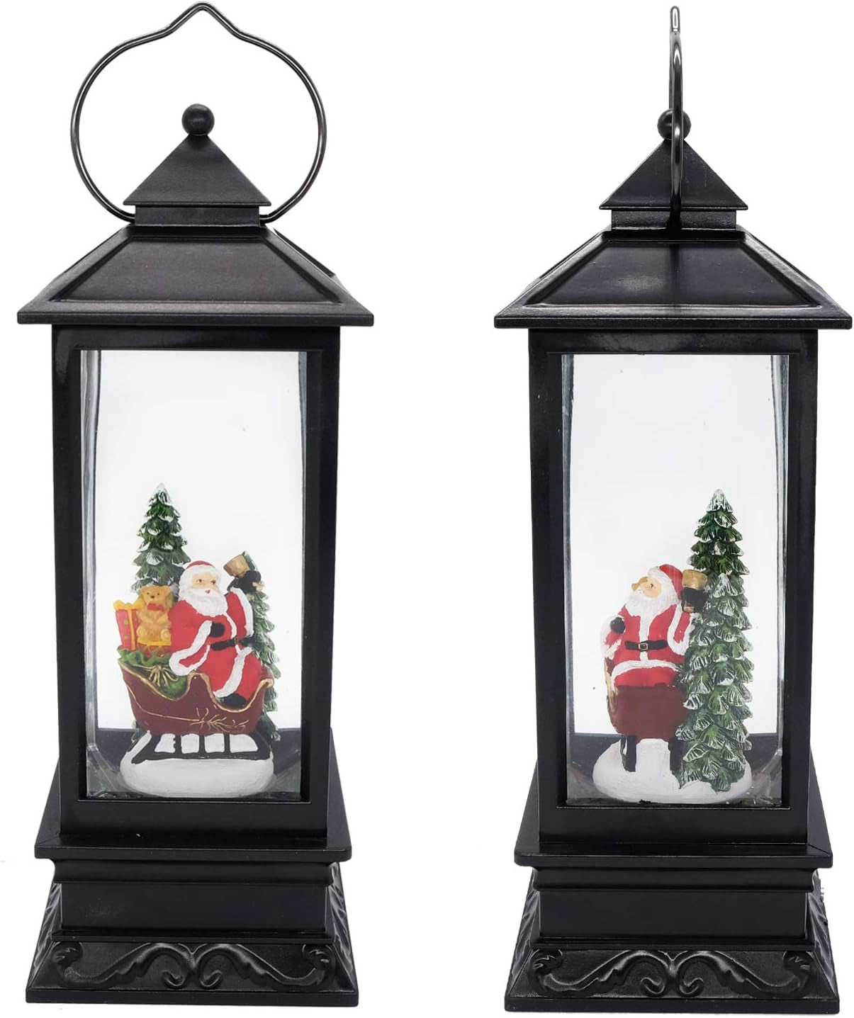 Lighted Musical Snow Globe Lantern with 6 Hour Timer, 12 Inches USB Powered & Battery Operated Spinning Water and Swirling Glitter Christmas Snow Globe Lantern Gifts(Santa Claus and Sleigh)