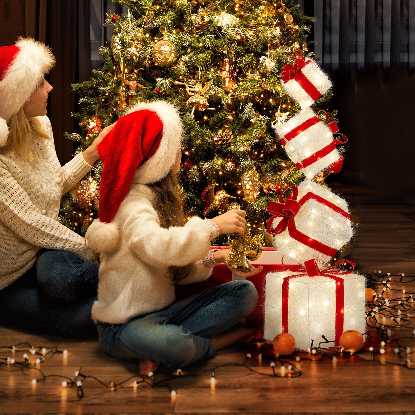 Set of 4 Christmas Lighted Gift Boxes Decorations Indoor Outdoor LED Light Up