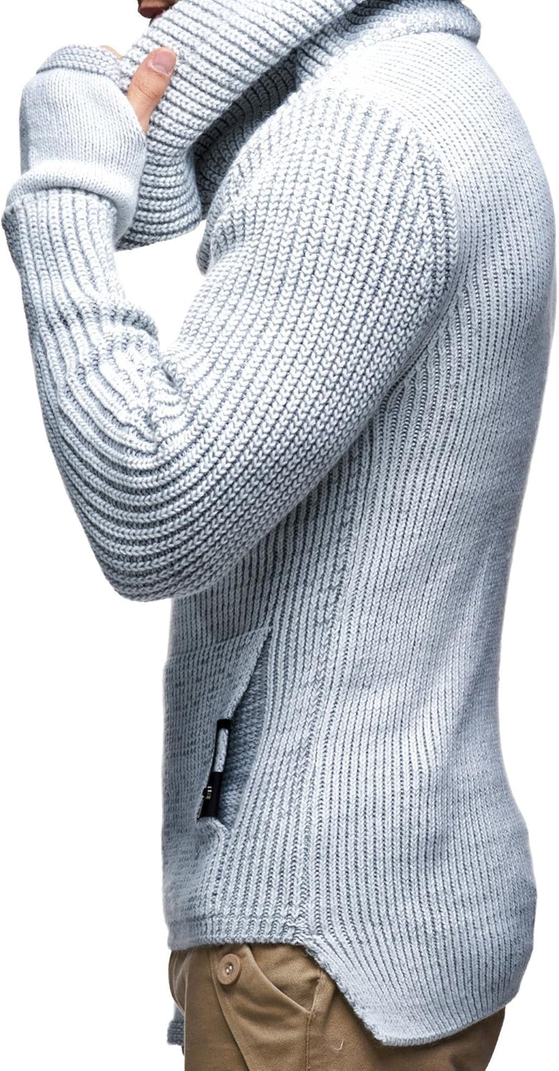 Men's Slim Fit Shawl Collar Knitted Pullover - Long Sleeve Basic Sweatshirt