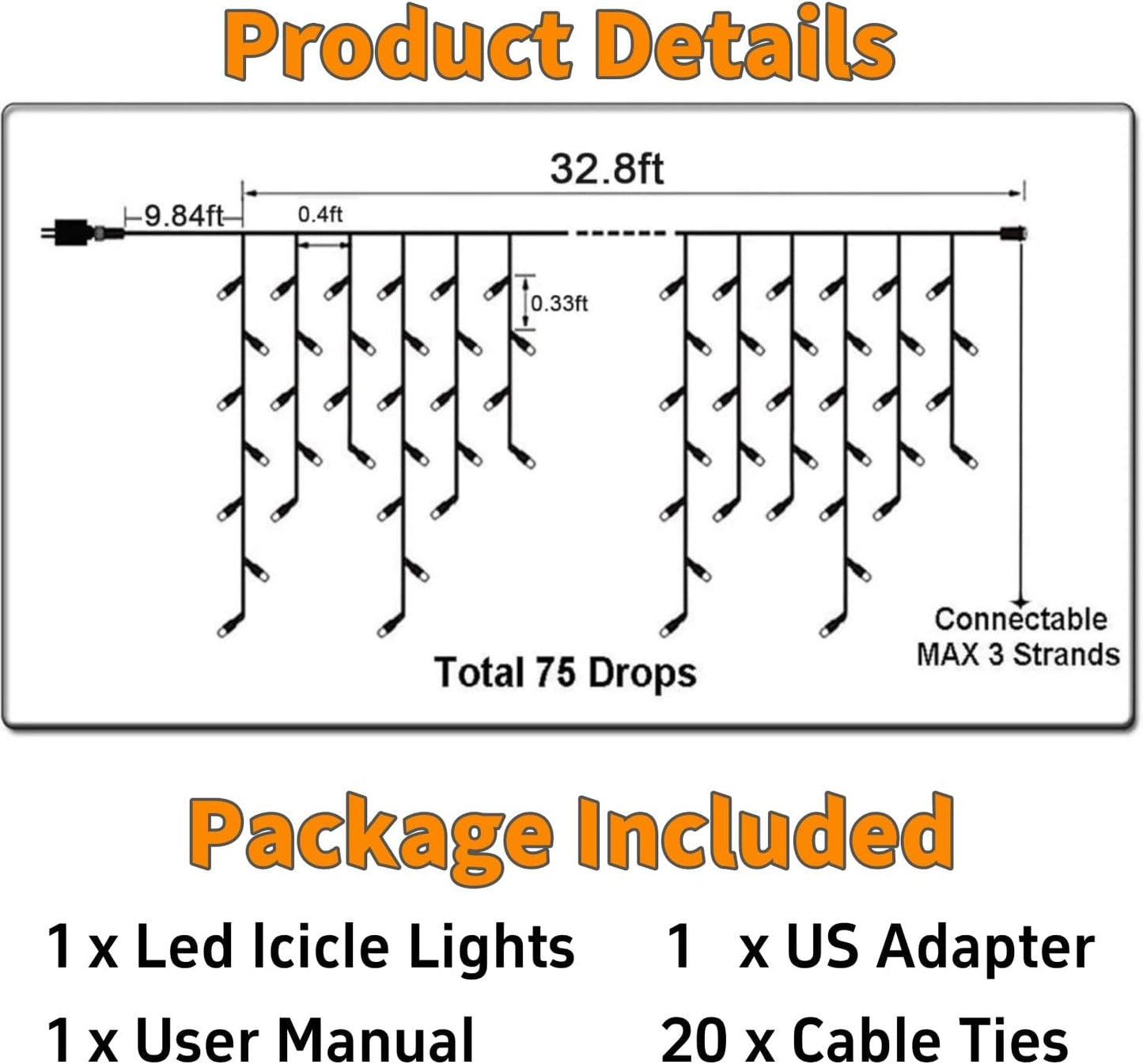 LED Icicle Lights Outdoor 32.8FT, Warm White 400 LED Icicle Waterproof Christmas Decorations String Lights with Timer Remote, 8 Modes Connectable Eave Curtain Fairy Light for Xmas, Thanksgiving, Party