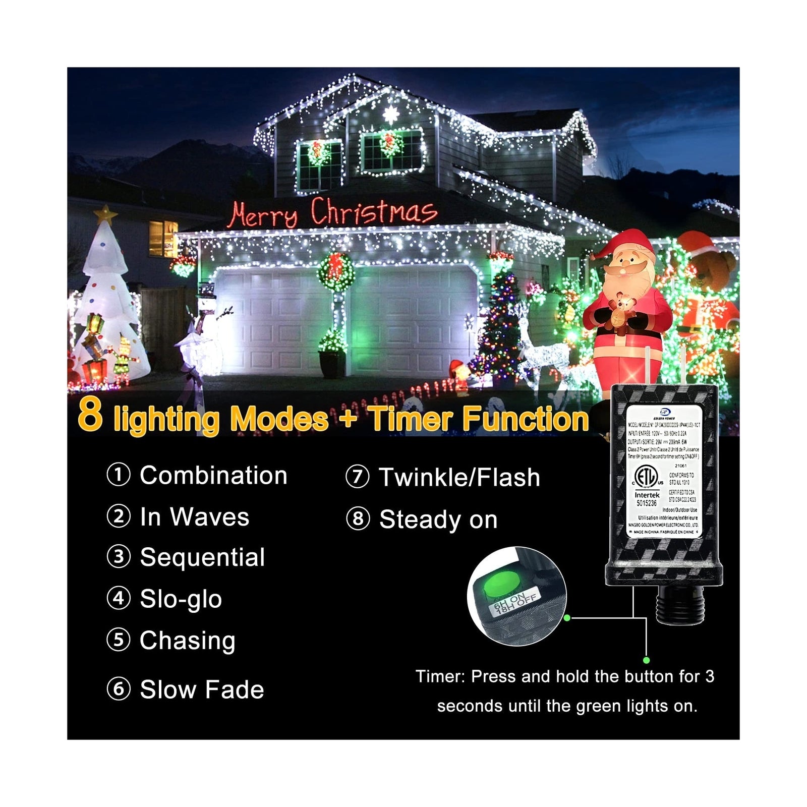 Christmas Lights Outdoor Icicle Lights 400LED 32.8FT 8 Modes, Connectable Cur...