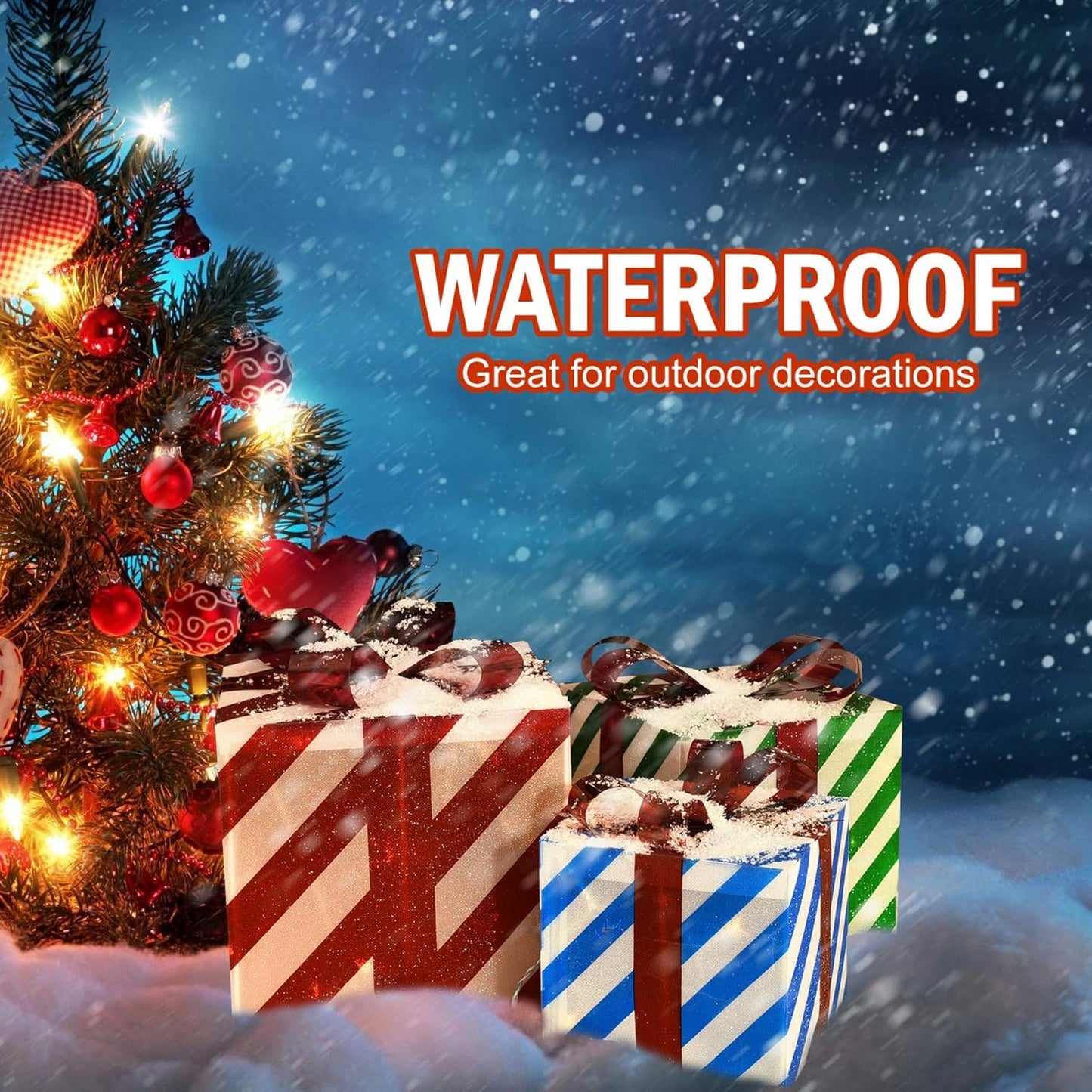 Set of 3 Lighted Gift Boxes Christmas Box Decorations, Red Green and Blue Lit Present Boxes the Best Christmas Yard & Home Décor (50 Lights)