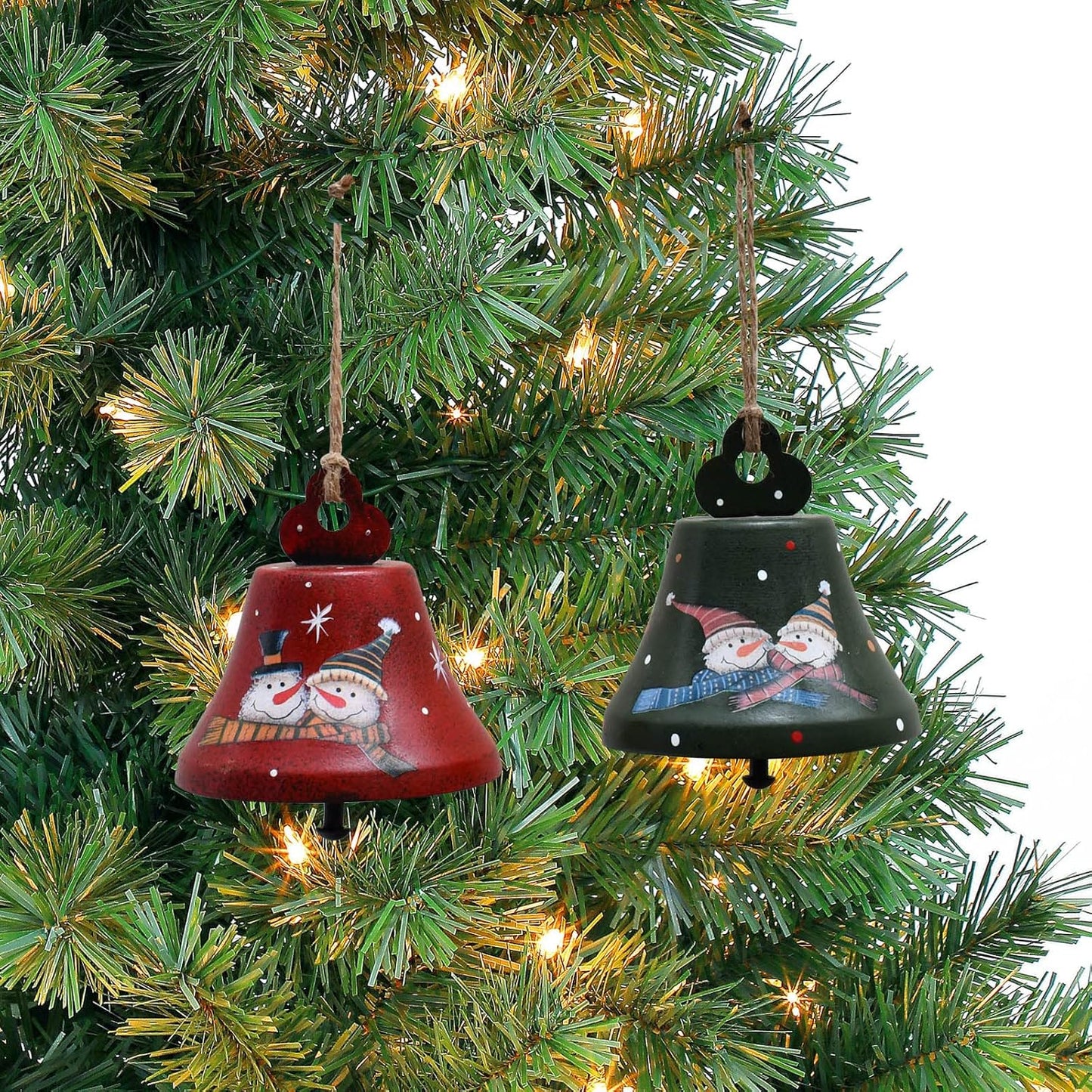 Metal Christmas Jingle Bells Christmas Tree Hanging Ornaments Christmas Bells Rustic Jingle Bells Xmas Tree Decorations Set of 2 (Red and Green)