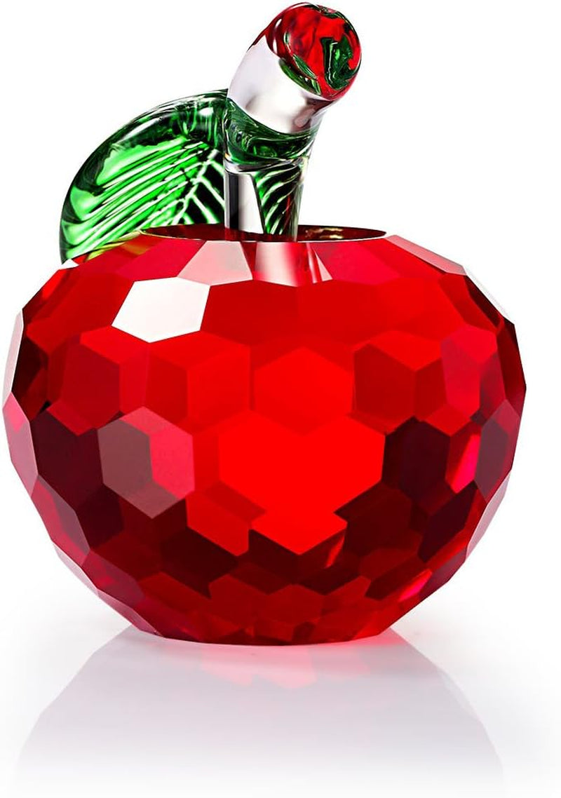 Crystal Apple Paperweight, 60 Mm Art Glass Apple Collectible Figurines Best for Lucky Christmas Eve Gifts Great Wedding Decor Gifts (Red)