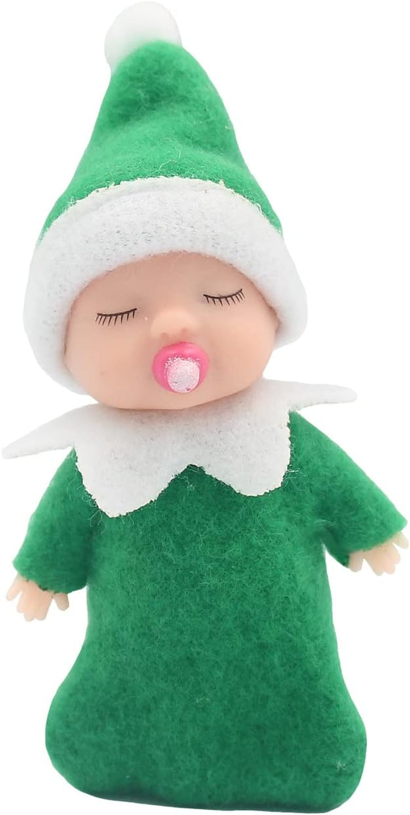 Sleeping Elf Doll with Pacifier | Christmas Miniature Elf Doll Toys | New Year Holiday Decoration Party Gift (Green)