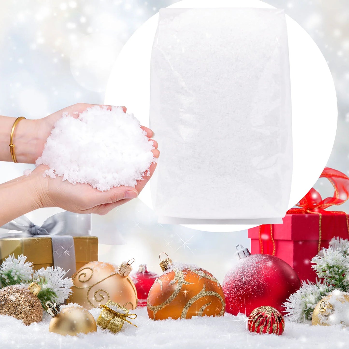 Artificial Snow, 10 Ounces, Fake Snow Plastic Snow for Winter Decoration and Handcraft (White)