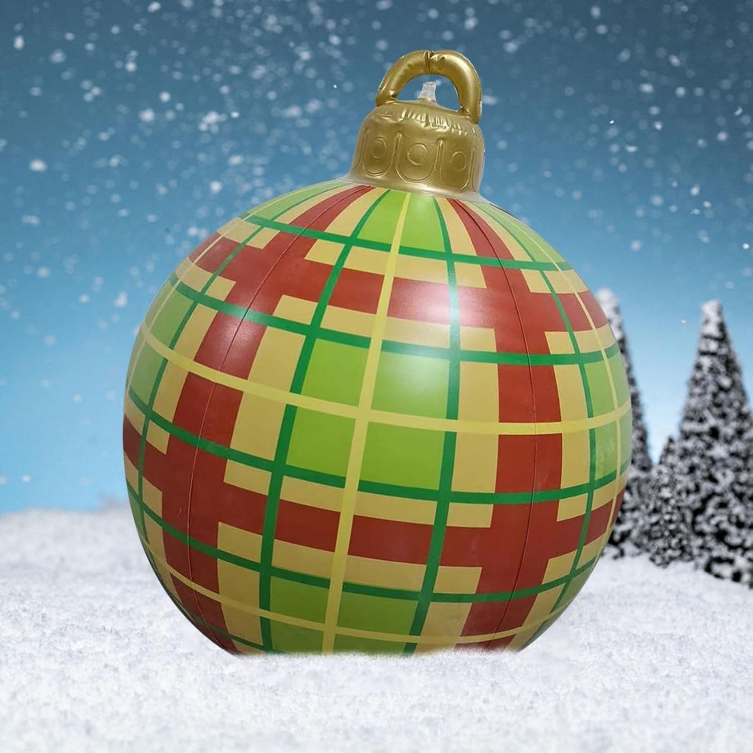 Giant Christmas Orderment - Giant Christmas Blow up Balls Ornaments, 24Inch PVC Inflatable Decorated Christmas Balls with Pump - Holiday Outdoor Yard Christmas Inflatables Decorations