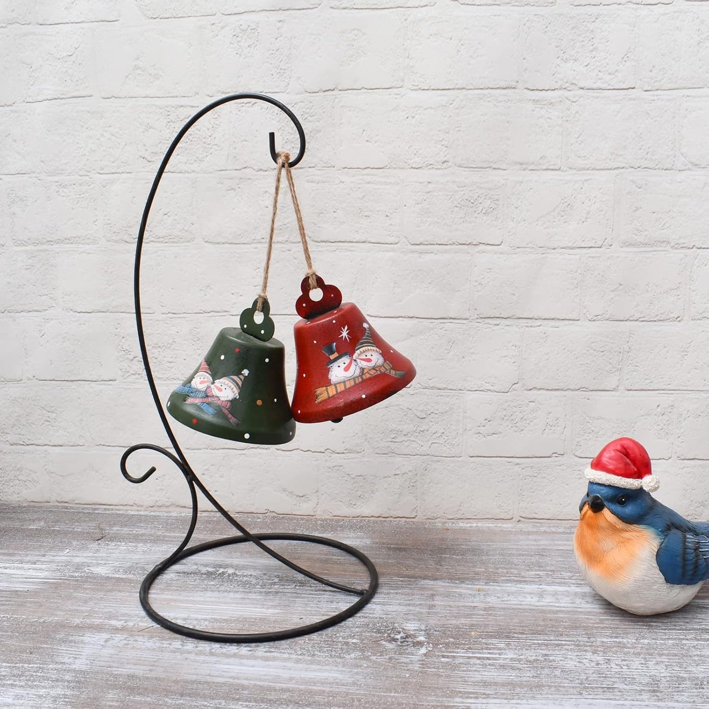 Metal Christmas Jingle Bells Christmas Tree Hanging Ornaments Christmas Bells Rustic Jingle Bells Xmas Tree Decorations Set of 2 (Red and Green)