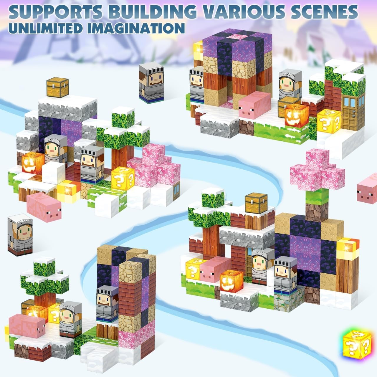 Magnetic Building Blocks Construction Toys STEM Montessori Sensory Toys- Magnet Cubes with Light Blocks- Stacking Toy Christmas Birthday Gifts for Kids Boys Girls Age 3-4 4-8 8-12