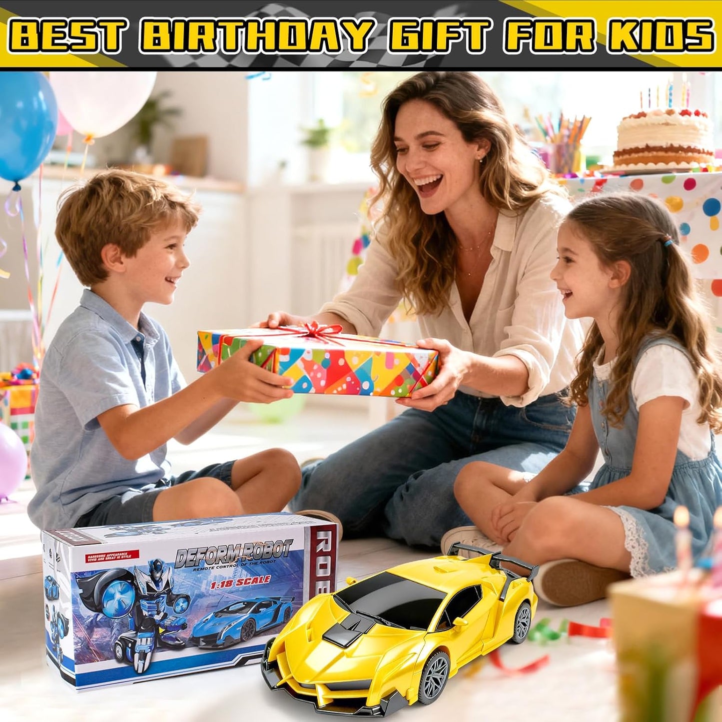 RC Car- Remote Control Car for Boys 4-7 8-12 Gifts-1:18 Transform Robot Toy Car with 360° Rotating Led Lights & One Button Deformation,Kids Transform Toys for 3 4 5 6 7 8 9 10+Years Old