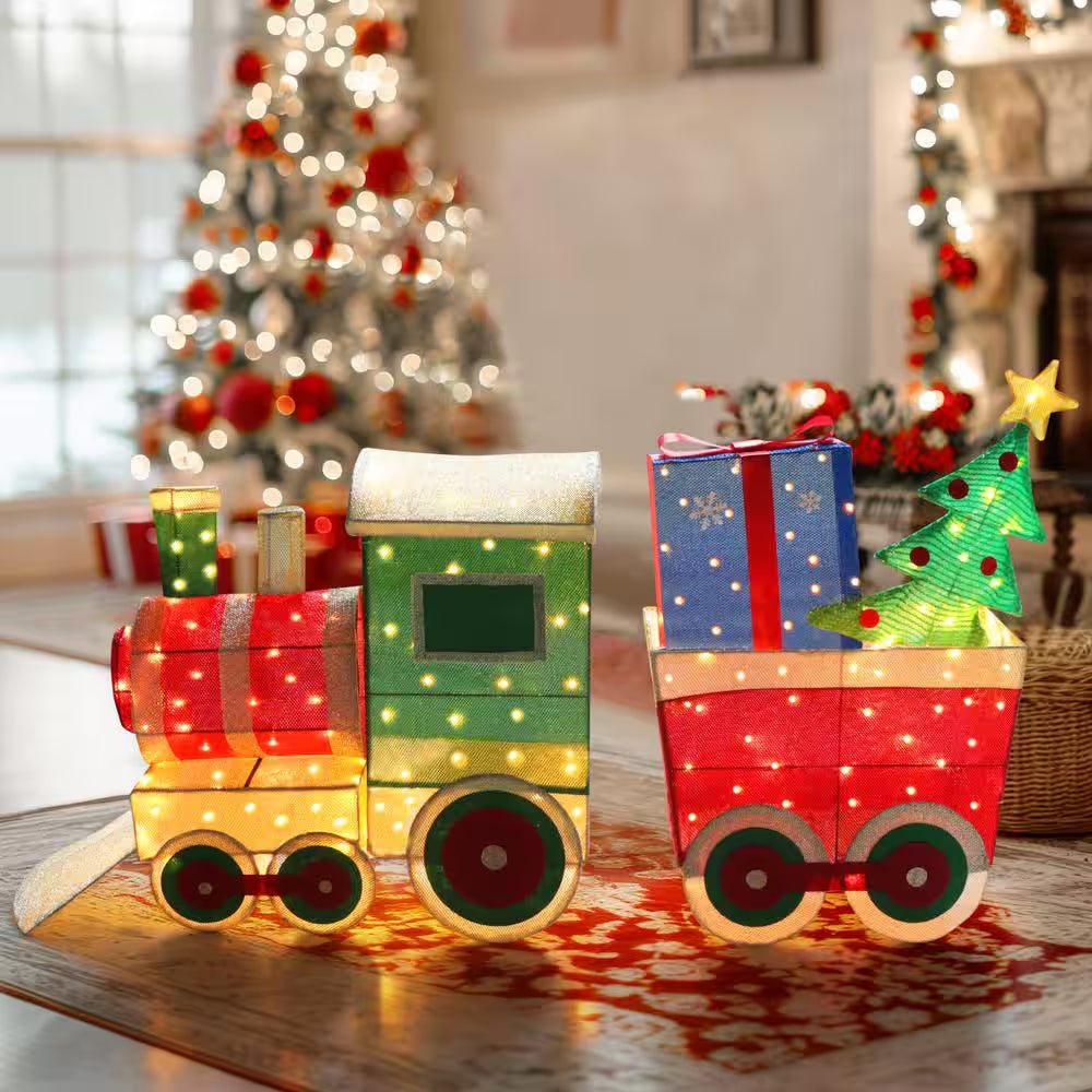 5 Ft. Train Set Outdoor Holiday Yard Decoration Warm White LED with Christmas Tree and Gift Box