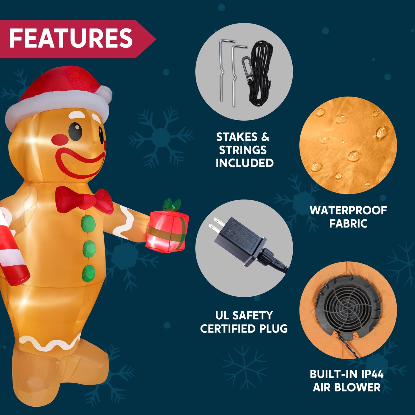 12 FT Christmas Inflatables Gingerbread Man Outdoor Decorations,Gingerbread Man Blow Ups Yard with Built-In Leds for Holiday Party Garden Lawn Decor