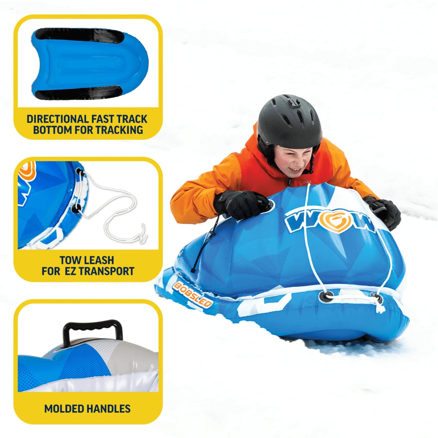 WOW Watersports Snow Tube Bobsled for Kids and Adults W Front Snow Shield