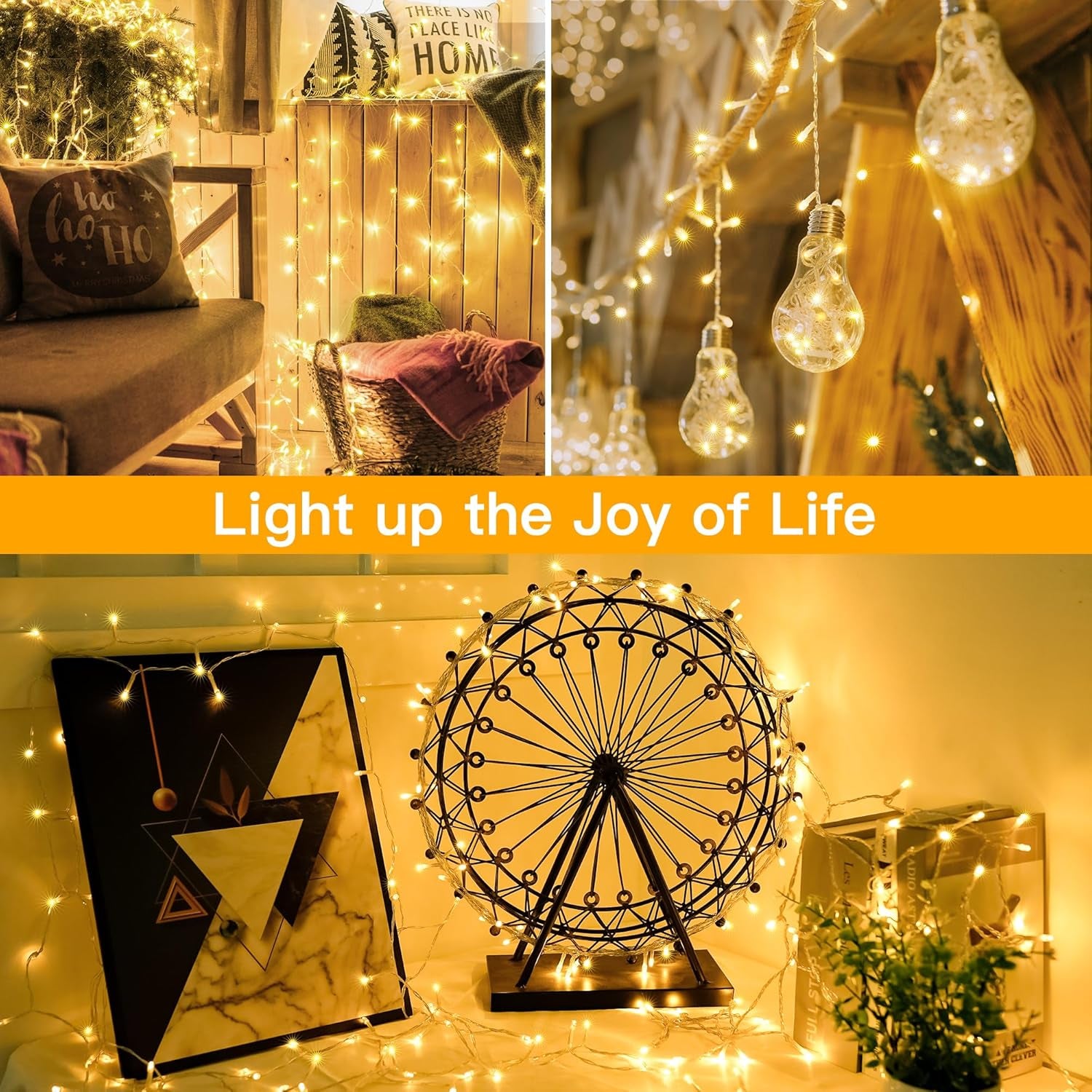 Christmas Lights 200LED 60FT Indoor, Warm White Connectable Plug in String Light Outdoor, 8 Modes Waterproof Timer LED Fairy Lights for House outside Bedroom Patio Balcony