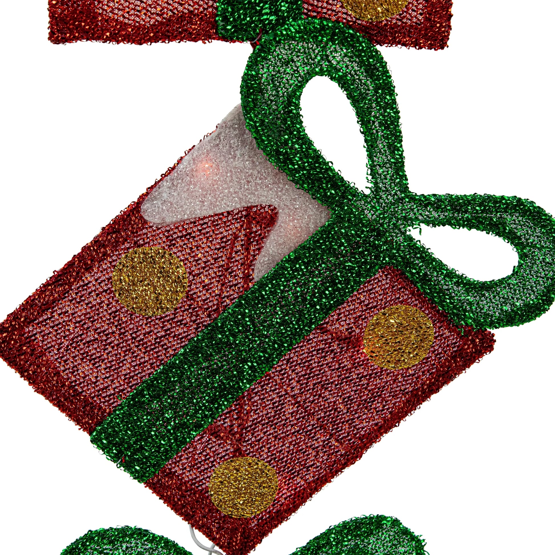 Lighted Tinsel Stacked Gift Boxes Outdoor Christmas Decoration - 44" - Clear Lights